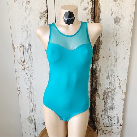 Forever 21 teal blue bodysuit w/ mesh accent - Picture 1 of 5